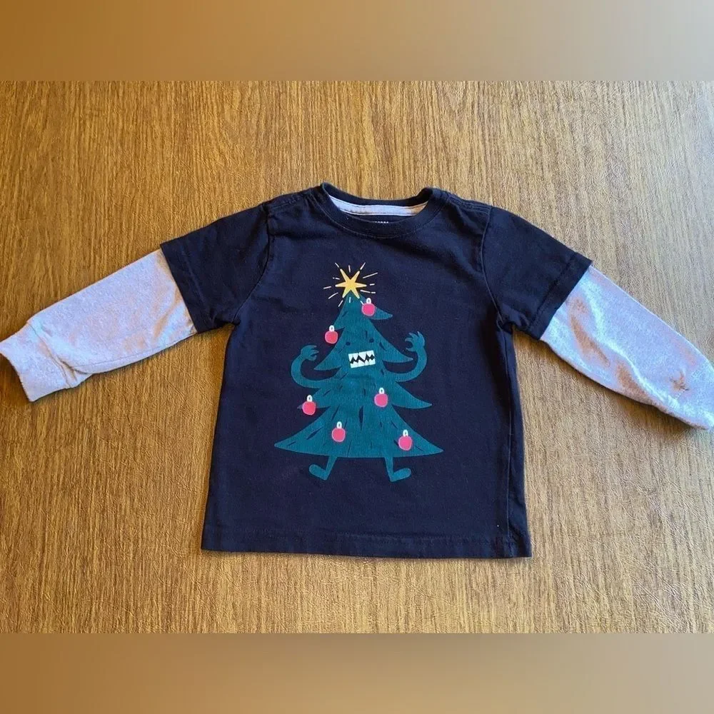 Gymboree Christmas Tree Scary Monster Holiday Shop Shirt Boy 18-24 months